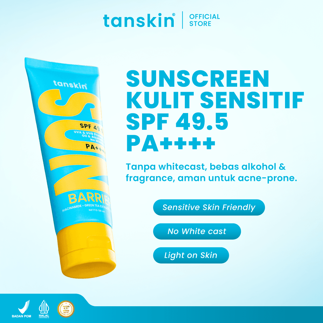 Tanskin Sun Barrier Sunscreen Kulit Sensitif SPF 49.5 PA ++++ 50ml / Mencerahkan & Menjaga Skin Barier Niacinamide Ceramide BPOM