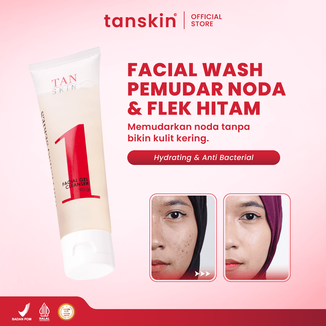 Tanskin Whitening Series Facial Gel Cleanser Mencerahkan / Menghilagkan Noda Hitam Sabun Cuci Muka Free Spons Cuci Muka