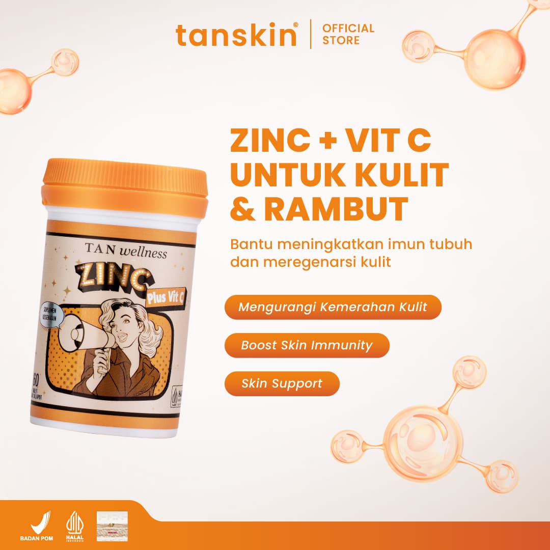 Tanskin Vitamin Zinc 25mg plus Vit C Suplemen Kulit Kesehatan Tubuh dan Kecantikan