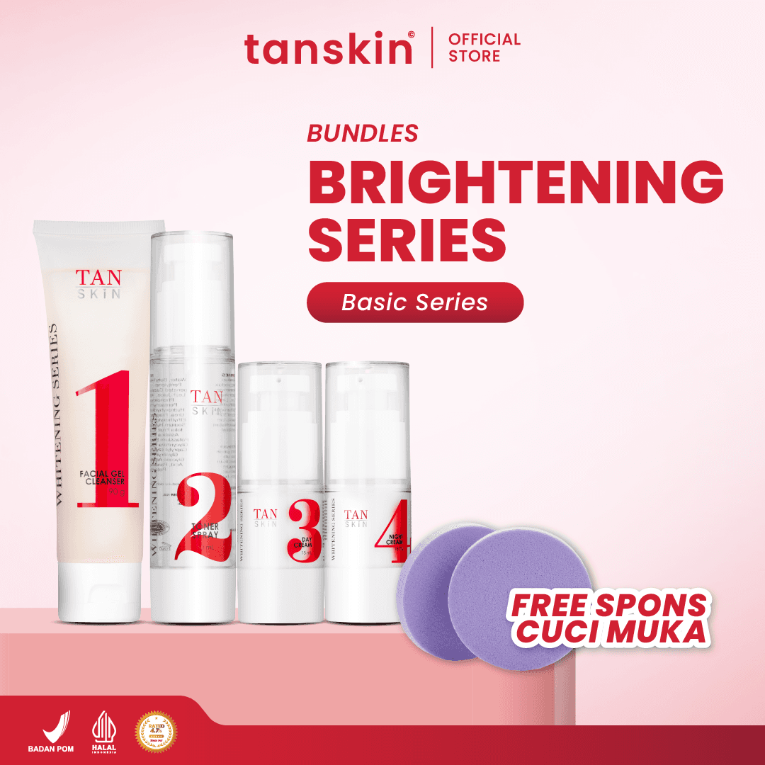 Tanskin Paket Brightening Skincare Set Wajah 6 in 1 Whitening Glowing Niacinamide Bonus Spons Cuci Muka