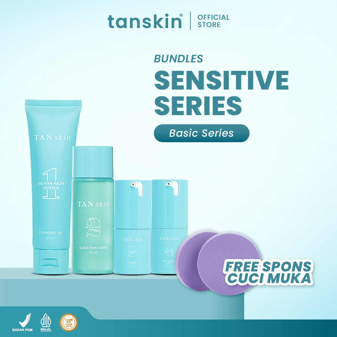 Tanskin Paket Sensitive Skin Skincare Set Skin Care Wajah 6 in 1 Acne Jerawat Barrier Bonus Spons Cuci Muka 