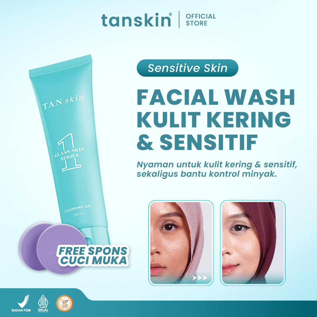 Tanskin Sensitive Skin Facial Wash 100ml Sabun Cuci Muka Face Wash Acne Jerawat Kulit Kering Bonus Spons