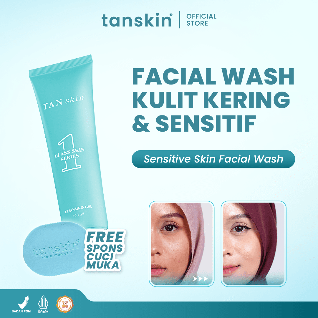 Tanskin Sensitive Skin Facial Wash 100ml Sabun Cuci Muka Face Wash Acne Jerawat Kulit Kering Bonus Spons