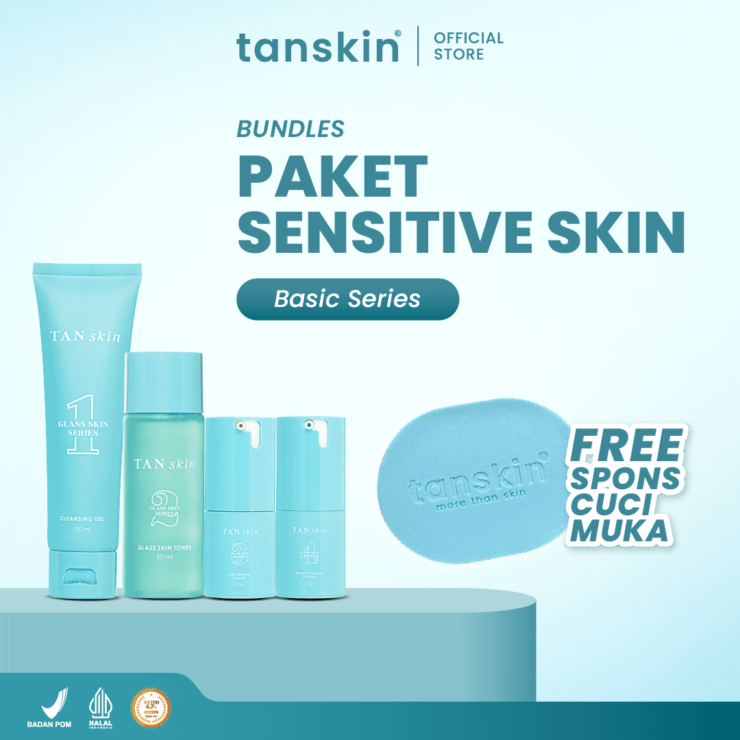 Tanskin Paket Sensitive Skin Skincare Set Skin Care Wajah 6 in 1 Acne Jerawat Barrier Bonus Spons Cuci Muka 