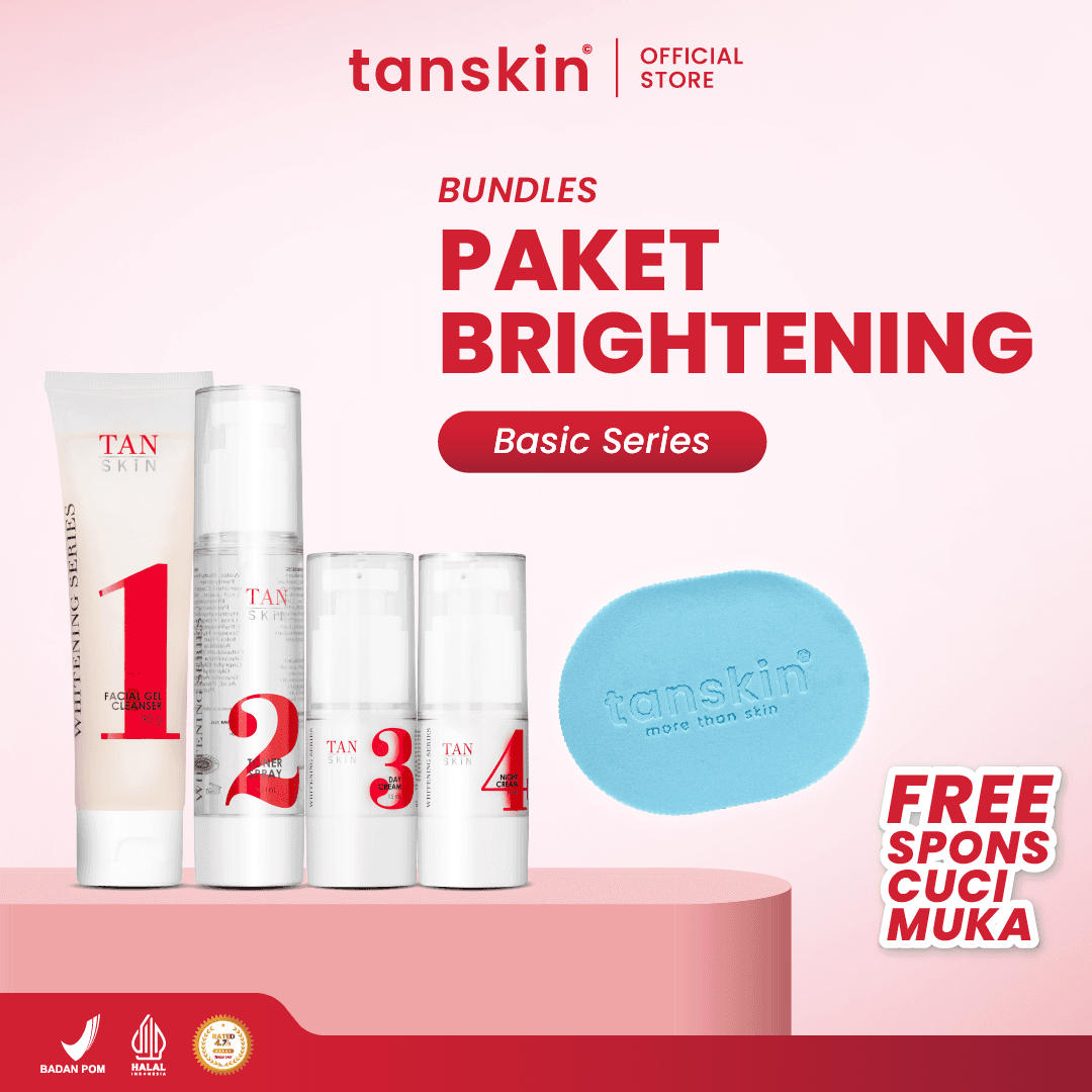 Tanskin Paket Brightening Skincare Set Wajah 6 in 1 Whitening Glowing Niacinamide Bonus Spons Cuci Muka
