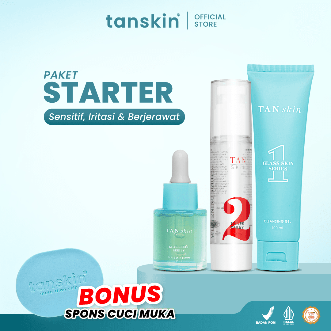 Tanskin Paket Sensitive Skin - Acne Jerawat Skin Barrier - BONUS SPONS CUCI MUKA - 1 Set Skincare Wajah Kulit Sensitif