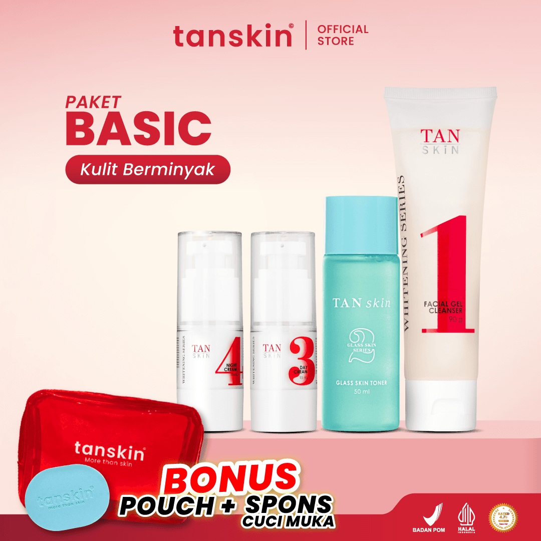 Tanskin Paket Kulit Berminyak - Glowing - BONUS SPONS CUCI MUKA - 1 Set Skincare Wajah Whitening Niacinamide Oily Skin