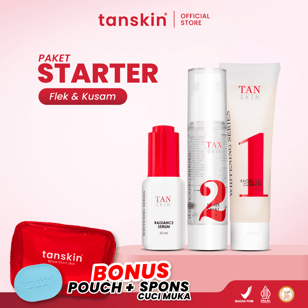Tanskin Paket Brightening - Glowing - BONUS SPONS CUCI MUKA - 1 Set Skincare Wajah Whitening Niacinamide