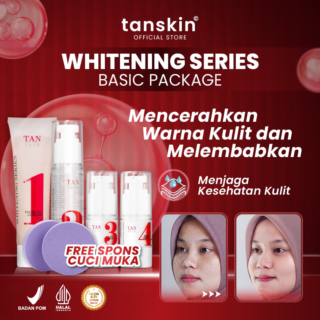 Tanskin Paket Whitening Series Mencerahkan Menghilangkan Noda Hitam Mengandung Niacinamide Free Spons Cuci Muka