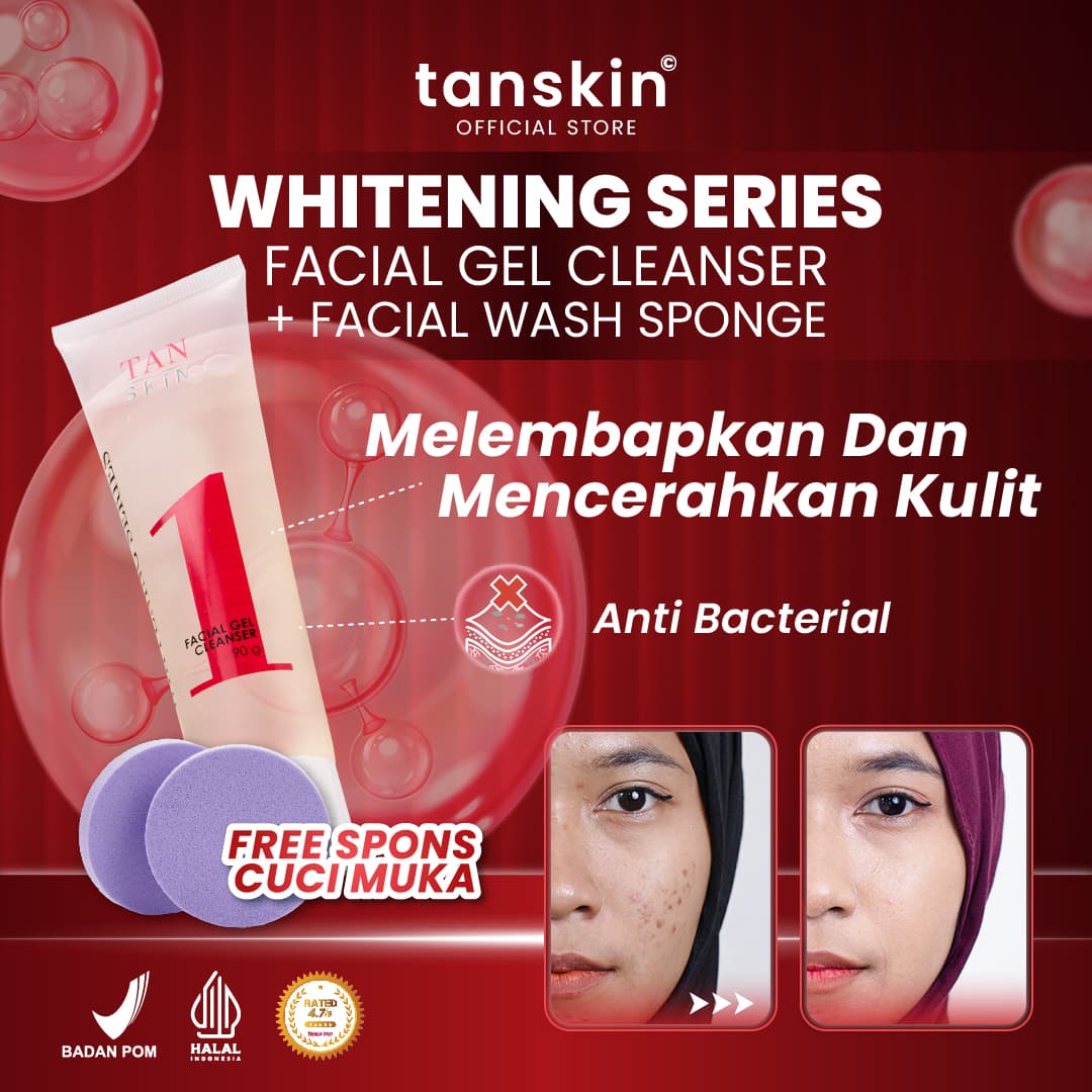 Tanskin Whitening Series Facial Gel Cleanser Mencerahkan / Menghilagkan Noda Hitam Sabun Cuci Muka Free Spons Cuci Muka