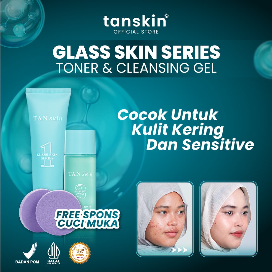 Tanskin Glass Skin Paket Reload 2 Memperkuat Skin Barrier Kulit Sensitif Berjerawat Acne Free Spons Cuci Muka