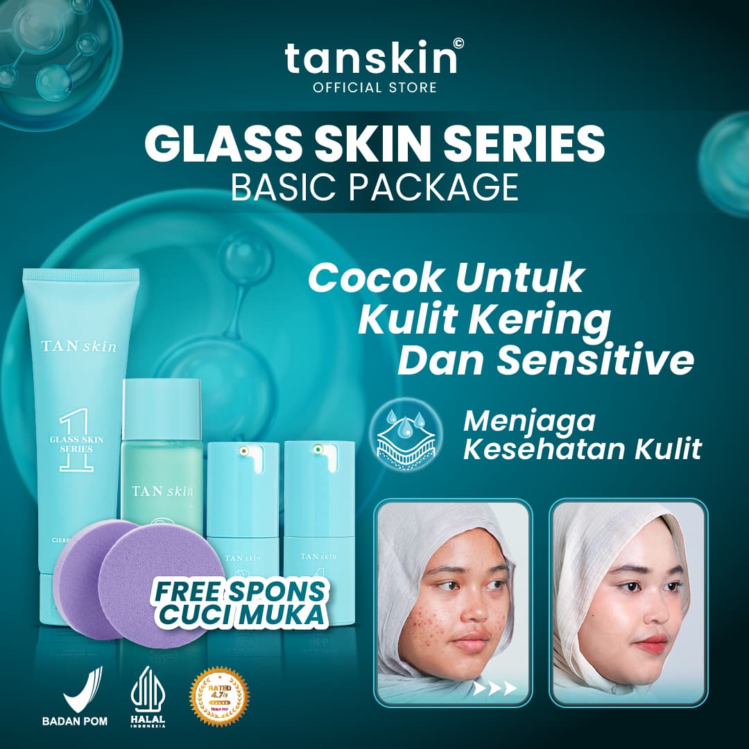 Tanskin Paket Glass Skin Memperkuat Skin Barrier Kulit Sensitif Berjerawat Acne Centella Asiatica Free Spons Cuci Muka