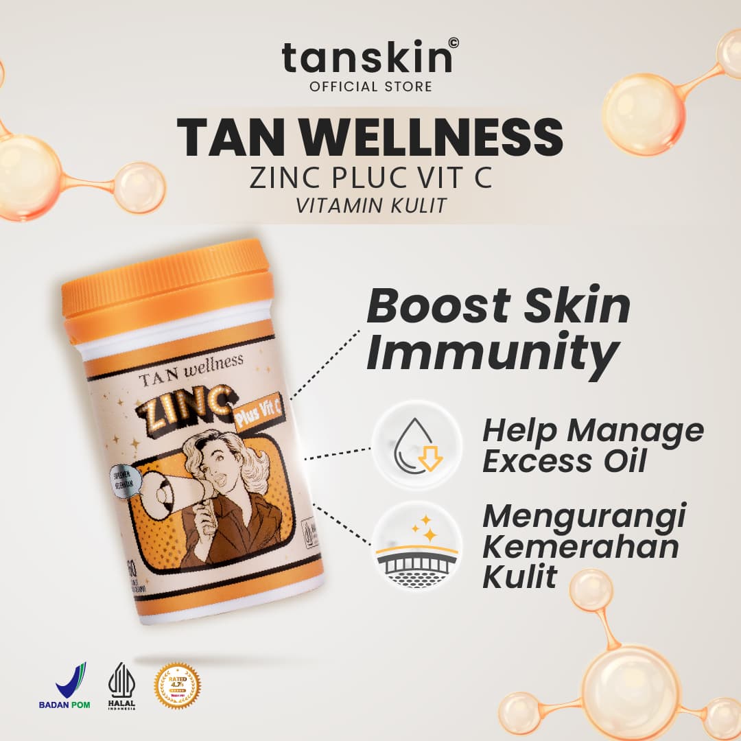 Tanskin Vitamin Zinc 25mg plus Vit C Suplemen Kulit Kesehatan Tubuh dan Kecantikan