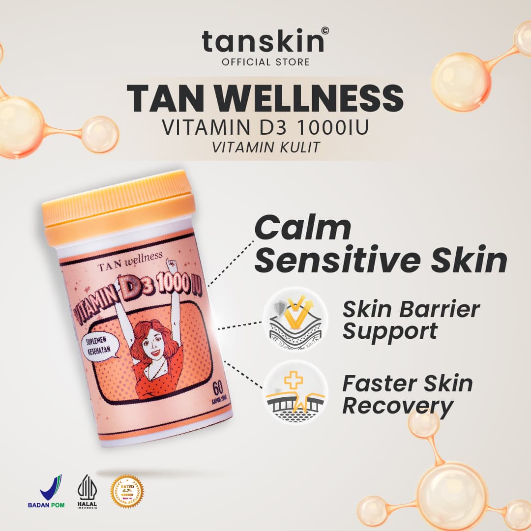 Tanskin Vitamin D3 1000IU 60 Kapsul / Suplemen Kulit / Suplemen Kalsium Tulang Dewasa BPOM