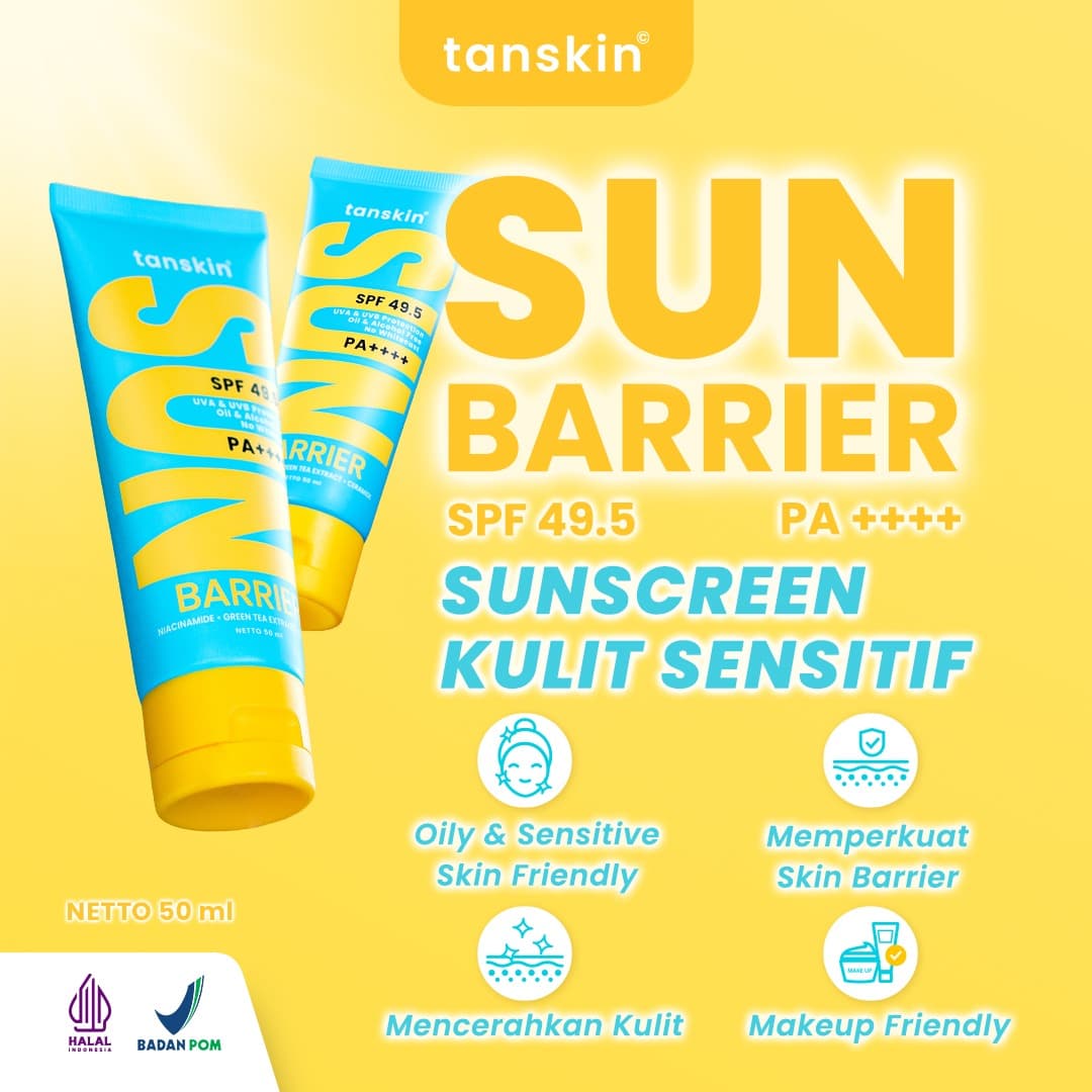 Tanskin Sun Barrier Sunscreen Kulit Sensitif SPF 49.5 PA ++++ 50ml / Mencerahkan & Menjaga Skin Barier Niacinamide Ceramide BPOM